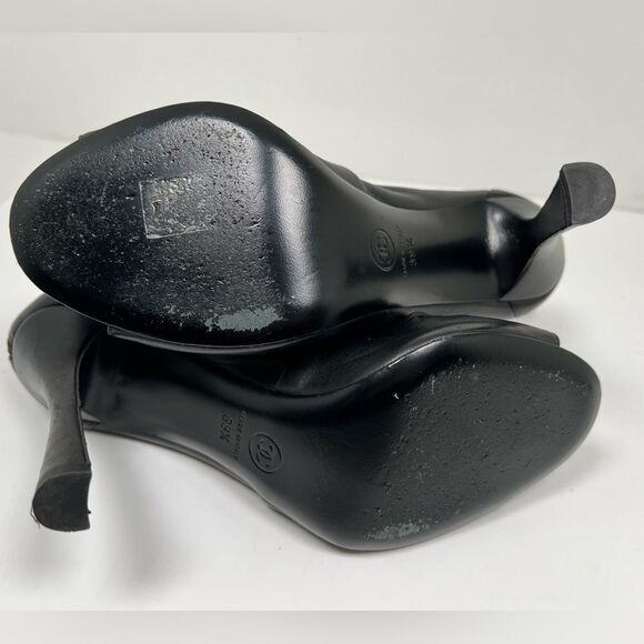 Chanel Ruched Open Toe Leather Camellia Booties Black - Picture 4 of 5